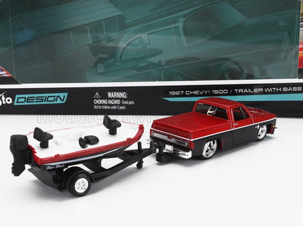 CHEVROLET | CHEVY 1500 PICK-UP WITH BASS BOAT AND TRAILER 1987 | RED BLACK