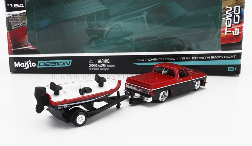CHEVROLET | CHEVY 1500 PICK-UP WITH BASS BOAT AND TRAILER 1987 | RED BLACK