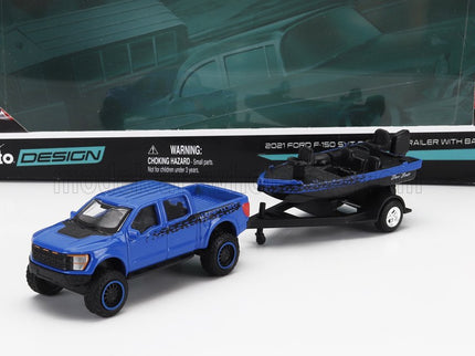 FORD USA | F-150 SVT RAPTOR PICK-UP WITH BASS BOAT AND TRAILER 2021 | BLUE BLACK