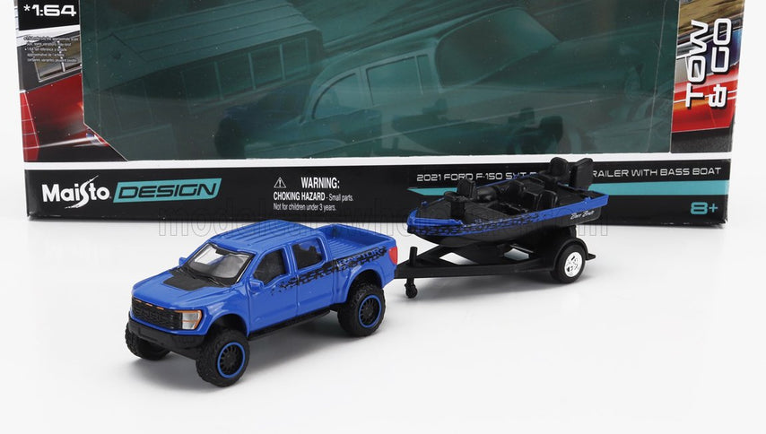FORD USA | F-150 SVT RAPTOR PICK-UP WITH BASS BOAT AND TRAILER 2021 | BLUE BLACK