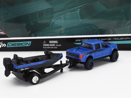 FORD USA | F-150 SVT RAPTOR PICK-UP WITH BASS BOAT AND TRAILER 2021 | BLUE BLACK