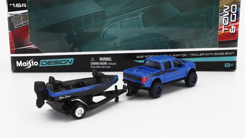 FORD USA | F-150 SVT RAPTOR PICK-UP WITH BASS BOAT AND TRAILER 2021 | BLUE BLACK
