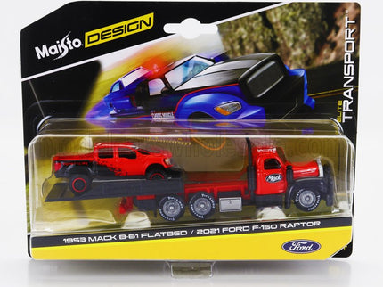 MACK | B-61 FLATBED RAMP TRUCK WITH FORD USA F-150 RAPTOR PICK-UP 2021 | RED BLACK