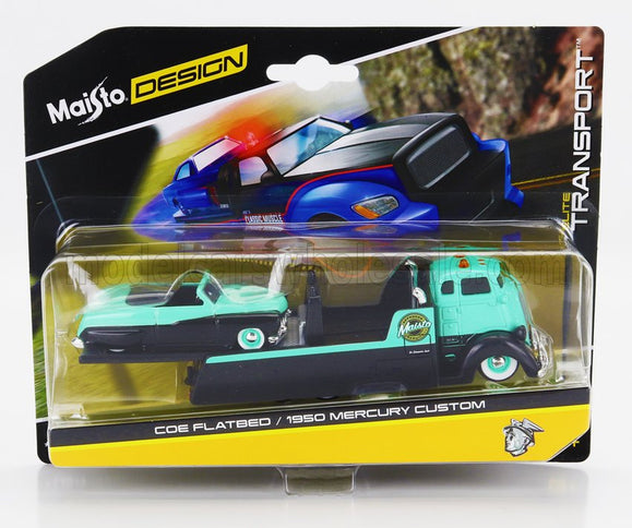 FORD USA | COE FLATBED RAMP TRUCK WITH MERCURY CUSTOM 1950 | GREEN BLACK