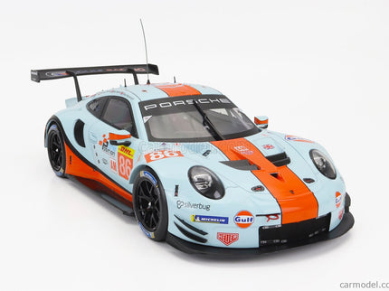Porsche 911 991 RSR 4.0L Team Gulf Racing N°86 Wec Lmgte Sebring 2019 Michael Wainwright - Ben Barker - Thomas Preining 1:18 IXO Models svetlomodrá oranžová čierna