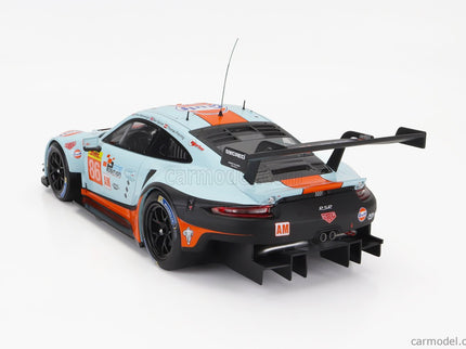 Porsche 911 991 RSR 4.0L Team Gulf Racing N°86 Wec Lmgte Sebring 2019 Michael Wainwright - Ben Barker - Thomas Preining 1:18 IXO Models svetlomodrá oranžová čierna