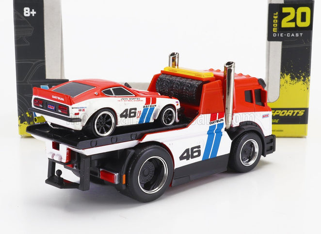 TRUCK | JDM FLATBED TRUCK CAR TRANSPORTER WITH DATSUN 240Z N 46 BRE CUSTOM 1972 | RED WHITE