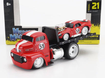 FORD USA | COE FLATBED TRUCK CAR TRANSPORTER WITH SHELBY DAYTONA COUPE N 59 CUSTOM 1965 | RED WHITE