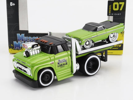 CHEVROLET | C-60 FLATBED CAR TRANSPORTER 1966 WITH CHEVROLET EL CAMINO PICK-UP CUSTOM 1959 | LIGHT GREEN MET