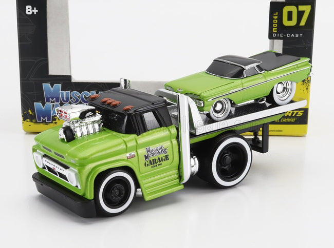 CHEVROLET | C-60 FLATBED CAR TRANSPORTER 1966 WITH CHEVROLET EL CAMINO PICK-UP CUSTOM 1959 | LIGHT GREEN MET