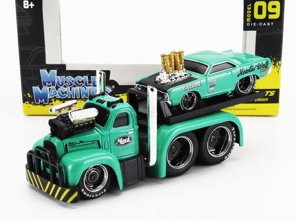 MACK | B-61 FLATBED TRUCK CAR TRANSPORTER 1953 WITH DODGE DART CUSTOM 1968 | GREEEN