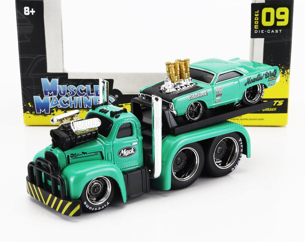 MACK | B-61 FLATBED TRUCK CAR TRANSPORTER 1953 WITH DODGE DART CUSTOM 1968 | GREEEN