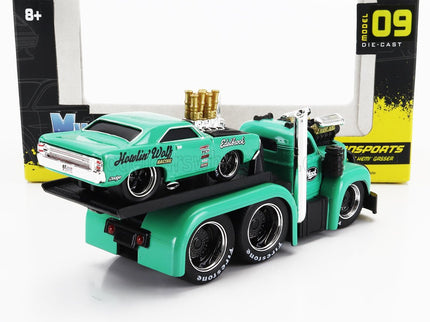 MACK | B-61 FLATBED TRUCK CAR TRANSPORTER 1953 WITH DODGE DART CUSTOM 1968 | GREEEN