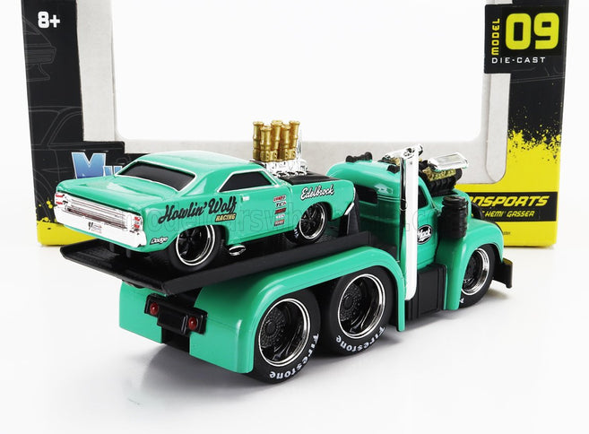 MACK | B-61 FLATBED TRUCK CAR TRANSPORTER 1953 WITH DODGE DART CUSTOM 1968 | GREEEN