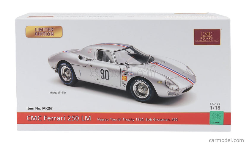 Ferrari 250LM Ch. n5909 N°90 Rally Nassau Tourist 1964 Bob Grossman 1:18 CMC strieborná