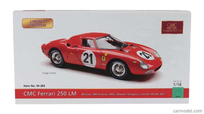 Ferrari 250LM 3.3L V12 Team N.A.R.T. North American Racing N°21 Víťaz 24h Le Mans 1965 Jochen Rindt - Masten Gregory 1:18 CMC červená