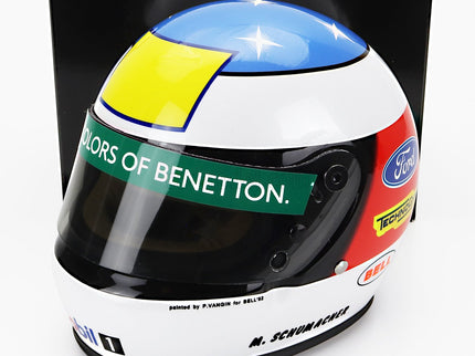 Bell Helmet Helma F1 Benetton B192 Ford (first f1 Win) Víťaz Belgium Spa GP 1992 Michael Schumacher 1:2 Mini Helmet biela červená modrá
