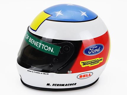 Bell Helmet Helma F1 Benetton B192 Ford (first f1 Win) Víťaz Belgium Spa GP 1992 Michael Schumacher 1:2 Mini Helmet biela červená modrá