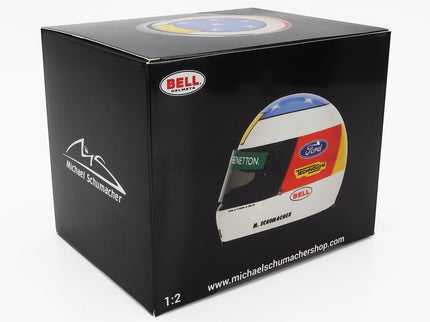 Bell Helmet Helma F1 Benetton B192 Ford (first f1 Win) Víťaz Belgium Spa GP 1992 Michael Schumacher 1:2 Mini Helmet biela červená modrá