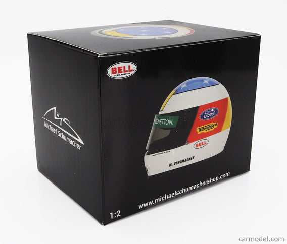 Bell Helmet Helma F1 Benetton B192 Ford (first f1 Win) Víťaz Belgium Spa GP 1992 Michael Schumacher 1:2 Mini Helmet biela červená modrá