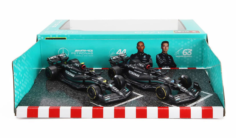 MERCEDES GP | SET F1 2X W14 TEAM MERCEDES-AMG PETRONAS FORMULA ONE N 44 SEASON 2023 LEWIS HAMILTON + N 63 SEASON 2023 GEORGE RUSSELL | MATT BLACK
