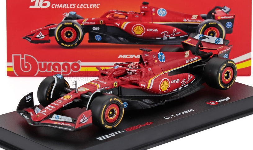FERRARI | F1  SF-24 TEAM SCUDERIA FERRARI N 16 WINNER MONACO GP 2024 CHARLES LECLERC - WITH PILOT AND SHOWCASE | RED BLACK