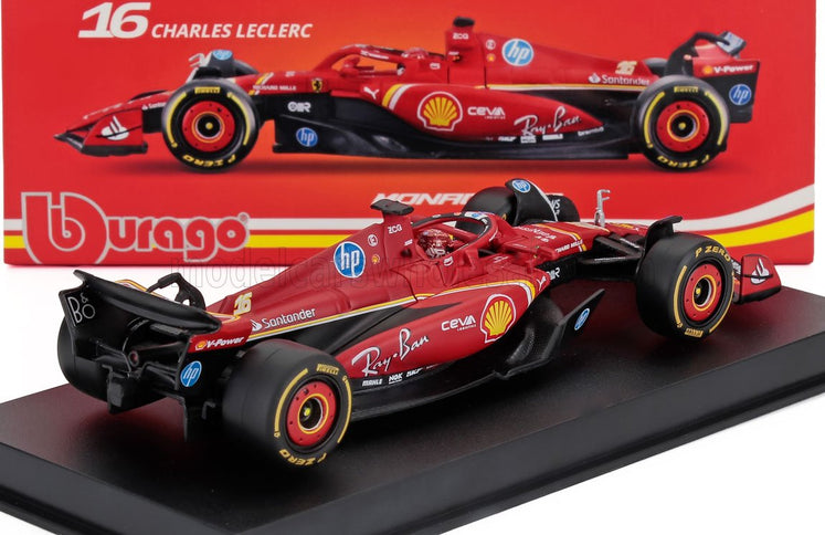 FERRARI | F1  SF-24 TEAM SCUDERIA FERRARI N 16 WINNER MONACO GP 2024 CHARLES LECLERC - WITH PILOT AND SHOWCASE | RED BLACK