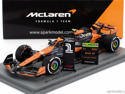 Mclaren F1 MCL38 Team Mclaren N°4 Víťaz Miami GP 2024 First F1 Victory Lando Norris 1:43 Spark Model oranžová čierna
