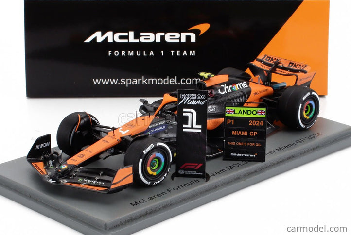 Mclaren F1 MCL38 Team Mclaren N°4 Víťaz Miami GP 2024 First F1 Victory Lando Norris 1:43 Spark Model oranžová čierna