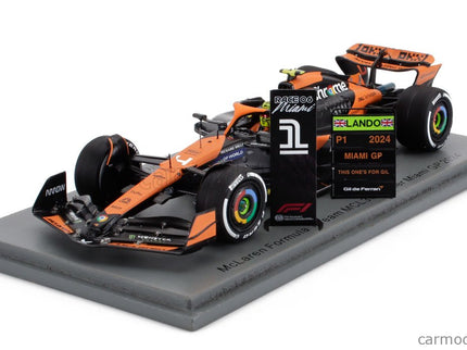 Mclaren F1 MCL38 Team Mclaren N°4 Víťaz Miami GP 2024 First F1 Victory Lando Norris 1:43 Spark Model oranžová čierna