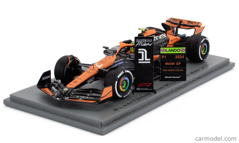 Mclaren F1 MCL38 Team Mclaren N°4 Víťaz Miami GP 2024 First F1 Victory Lando Norris 1:43 Spark Model oranžová čierna