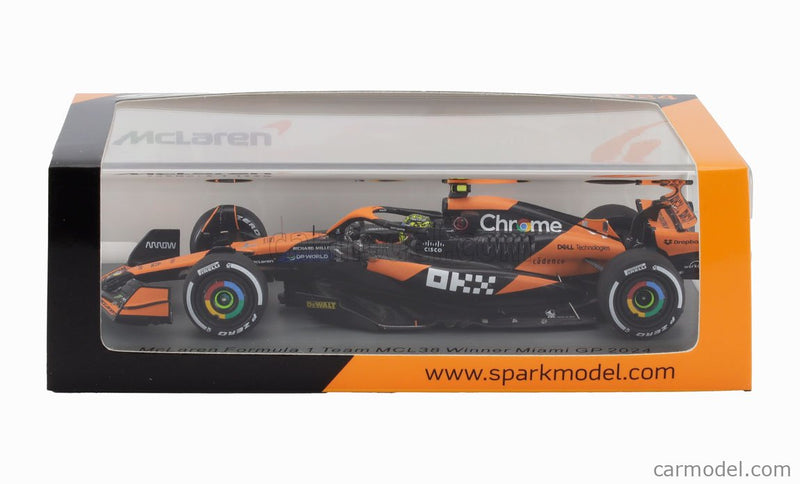 Mclaren F1 MCL38 Team Mclaren N°4 Víťaz Miami GP 2024 First F1 Victory Lando Norris 1:43 Spark Model oranžová čierna