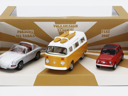 PORSCHE | SET 3X JET-CAR 911 TARGA SPIDER 1969 - FIAT 500 1965 - VOLKSWAGEN T2b CAMPER VAN 1962 | VARIOUS