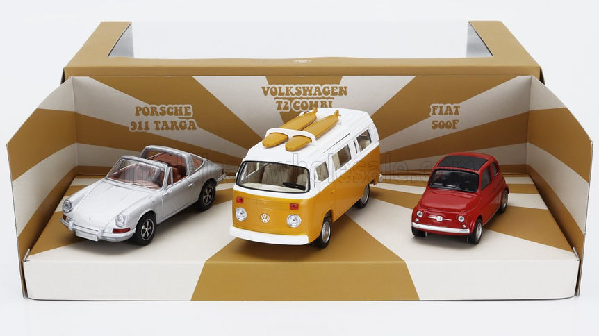 PORSCHE | SET 3X JET-CAR 911 TARGA SPIDER 1969 - FIAT 500 1965 - VOLKSWAGEN T2b CAMPER VAN 1962 | VARIOUS