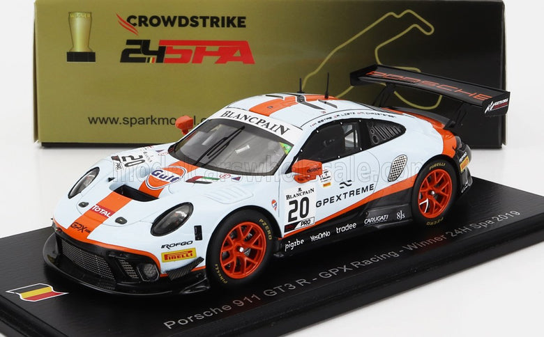 PORSCHE | 911 991 GT3 R 4.0L FLAT-6 TEAM GPX RACING N 20 WINNER 24h SPA 2019 RICHARD LIETZ - MICHAEL CHRISTENSEN - KEVIN ESTRE | LIGHT BLUE ORANGE BLACK
