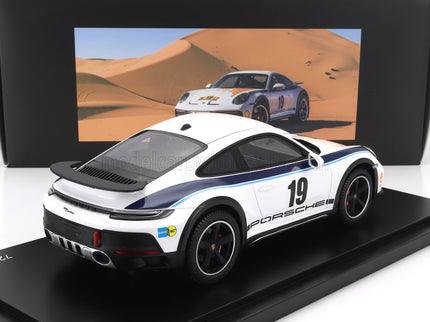 PORSCHE | 911 992 COUPE N 19 RALLY DAKAR DESIGN 2022 - CON VETRINA - WITH SHOWCASE | WHITE BLUE