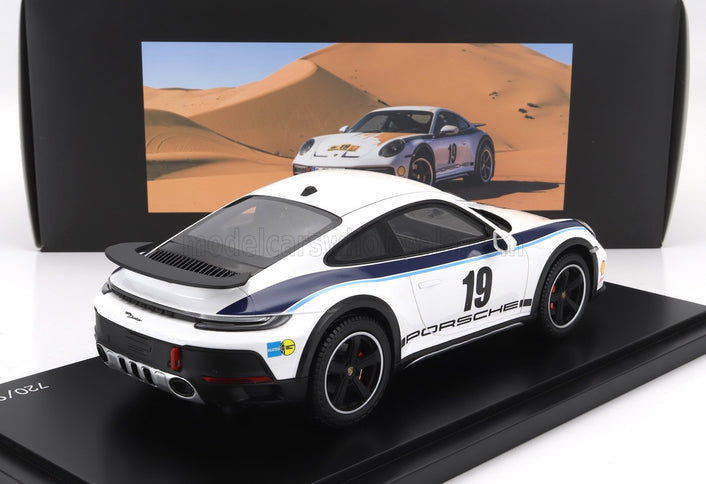 PORSCHE | 911 992 COUPE N 19 RALLY DAKAR DESIGN 2022 - CON VETRINA - WITH SHOWCASE | WHITE BLUE
