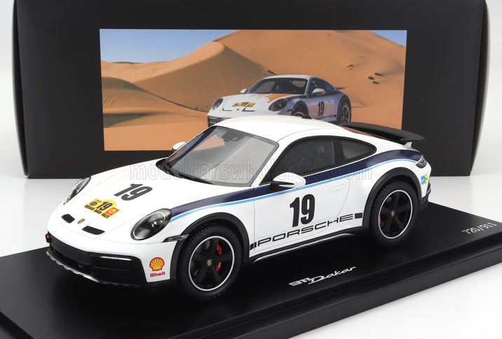 PORSCHE | 911 992 COUPE N 19 RALLY DAKAR DESIGN 2022 - CON VETRINA - WITH SHOWCASE | WHITE BLUE