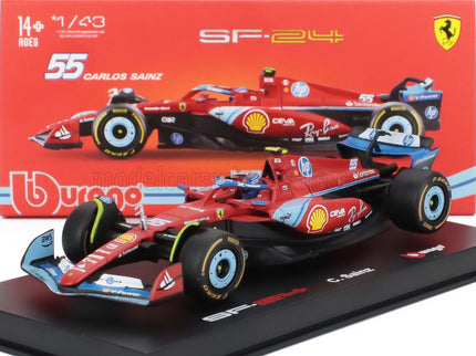 FERRARI | F1  SF-24 TEAM SCUDERIA FERRARI N 55 5th MIAMI GP 2024 CARLOS SAINZ - WITH PILOT AND SHOWCASE | RED BLACK LIGHT BLUE