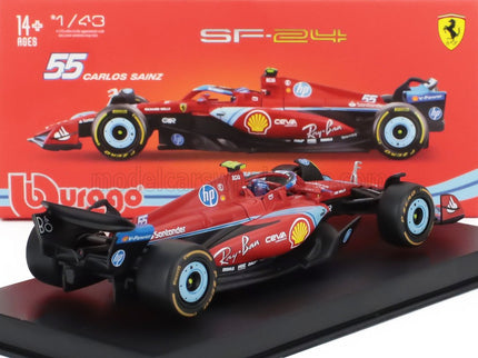FERRARI | F1  SF-24 TEAM SCUDERIA FERRARI N 55 5th MIAMI GP 2024 CARLOS SAINZ - WITH PILOT AND SHOWCASE | RED BLACK LIGHT BLUE