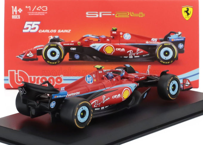 FERRARI | F1  SF-24 TEAM SCUDERIA FERRARI N 55 5th MIAMI GP 2024 CARLOS SAINZ - WITH PILOT AND SHOWCASE | RED BLACK LIGHT BLUE