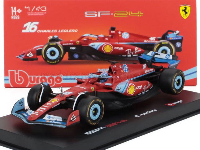 FERRARI | F1  SF-24 TEAM SCUDERIA FERRARI N 16 3rd MIAMI GP 2024 CHARLES LECLERC - WITH PILOT AND SHOWCASE | RED BLACK LIGHT BLUE