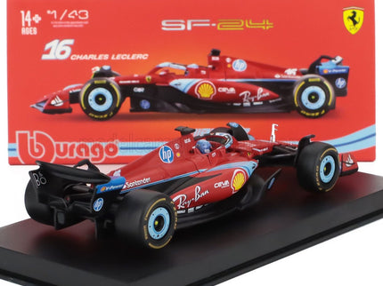 FERRARI | F1  SF-24 TEAM SCUDERIA FERRARI N 16 3rd MIAMI GP 2024 CHARLES LECLERC - WITH PILOT AND SHOWCASE | RED BLACK LIGHT BLUE
