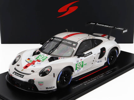 Porsche 911 991-2 RSR-19 4.2L Team Porsche GT N°92 24h Le Mans 2022 Michael Christensen - Kevin Estre - Laurens Vanthoor 1:18 Spark Model biela sivá červená