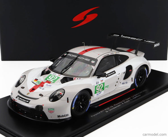 Porsche 911 991-2 RSR-19 4.2L Team Porsche GT N°92 24h Le Mans 2022 Michael Christensen - Kevin Estre - Laurens Vanthoor 1:18 Spark Model biela sivá červená