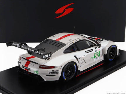 Porsche 911 991-2 RSR-19 4.2L Team Porsche GT N°92 24h Le Mans 2022 Michael Christensen - Kevin Estre - Laurens Vanthoor 1:18 Spark Model biela sivá červená