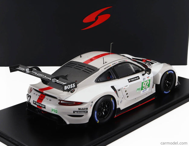 Porsche 911 991-2 RSR-19 4.2L Team Porsche GT N°92 24h Le Mans 2022 Michael Christensen - Kevin Estre - Laurens Vanthoor 1:18 Spark Model biela sivá červená