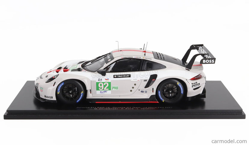 Porsche 911 991-2 RSR-19 4.2L Team Porsche GT N°92 24h Le Mans 2022 Michael Christensen - Kevin Estre - Laurens Vanthoor 1:18 Spark Model biela sivá červená