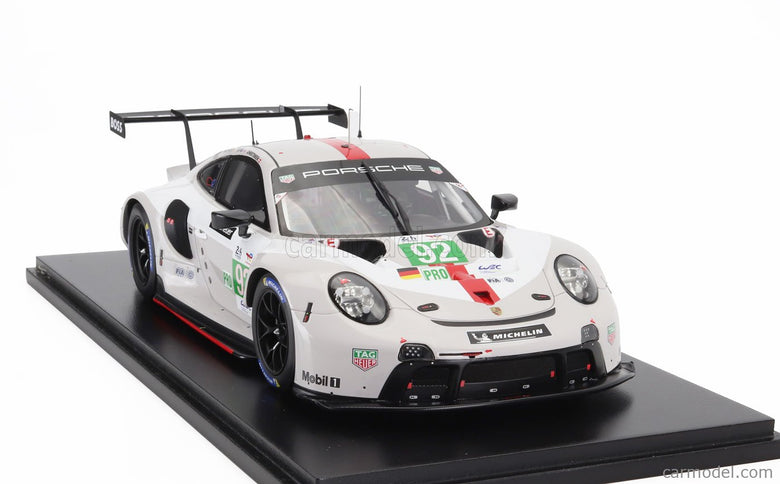 Porsche 911 991-2 RSR-19 4.2L Team Porsche GT N°92 24h Le Mans 2022 Michael Christensen - Kevin Estre - Laurens Vanthoor 1:18 Spark Model biela sivá červená