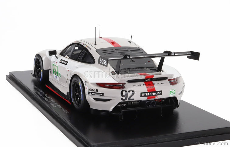 Porsche 911 991-2 RSR-19 4.2L Team Porsche GT N°92 24h Le Mans 2022 Michael Christensen - Kevin Estre - Laurens Vanthoor 1:18 Spark Model biela sivá červená